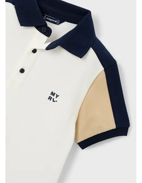Polo m/c combinado - Nata-nuez 