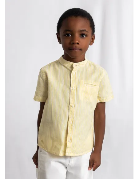 Camisa m/c cuello mao lino - Oliva     