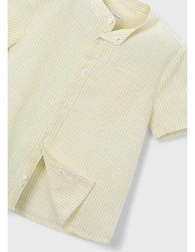 Camisa m/c cuello mao lino - Oliva     