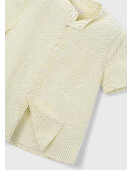 Camisa m/c cuello mao lino - Oliva     