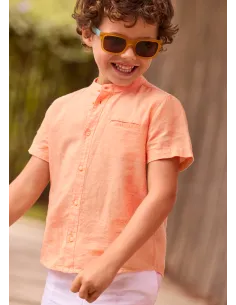 Camisa m/c cuello mao lino - Peach     