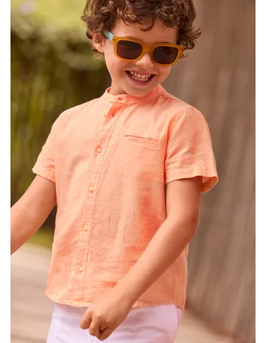 Camisa m/c cuello mao lino - Peach     