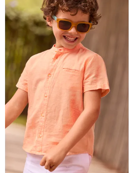 Camisa m/c cuello mao lino - Peach     