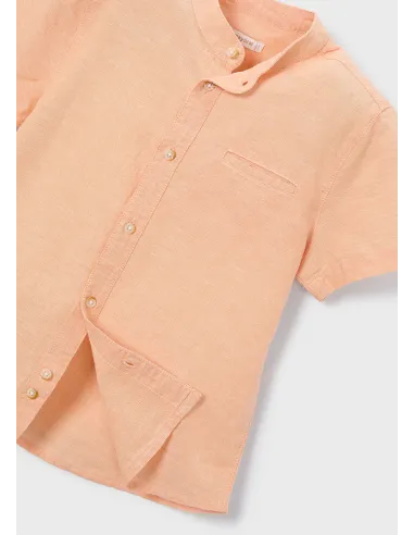 Camisa m/c cuello mao lino - Peach     