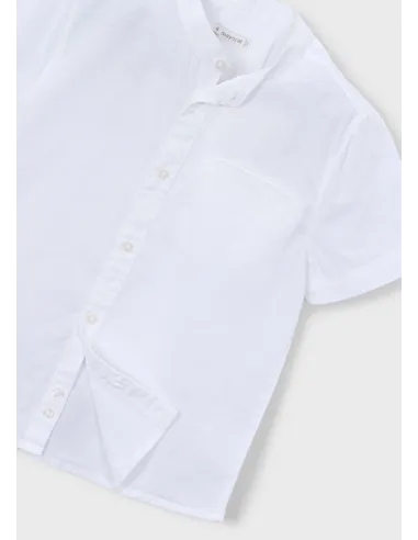Camisa m/c cuello mao lino - Blanco    