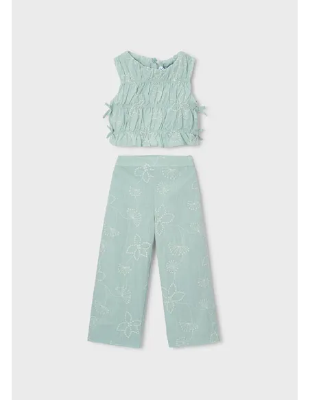 Conj. pantalon largo bordado - Lago      