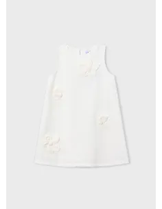 Vestido crepe flores - Crudo     