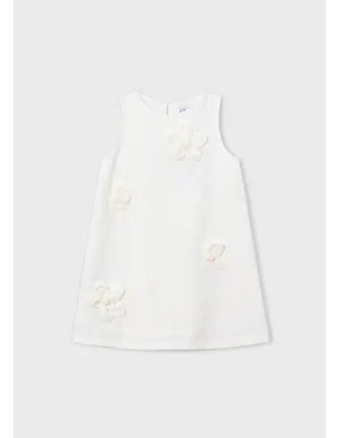 Vestido crepe flores - Crudo     