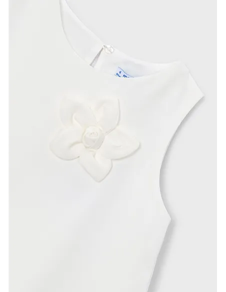 Vestido crepe flores - Crudo     