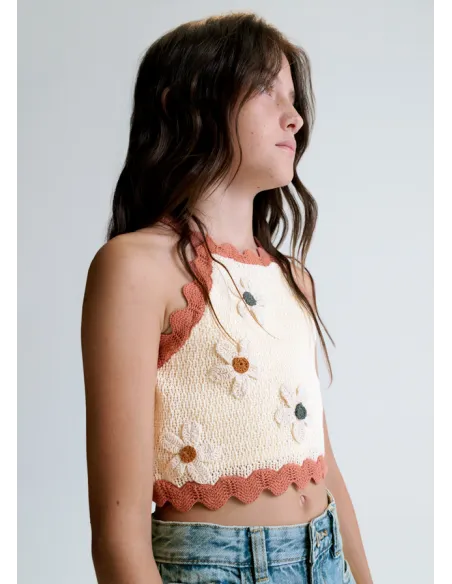 Top tricot flores - Hueso-arci
