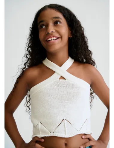 Top tricot cintas halter - Hueso     