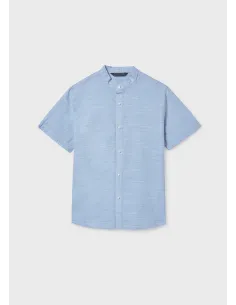 Camisa m/c cuello mao - Celeste   