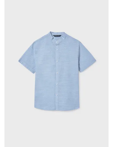 Camisa m/c cuello mao - Celeste   