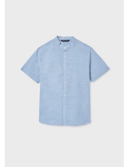 Camisa m/c cuello mao - Celeste   