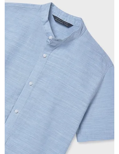 Camisa m/c cuello mao - Celeste   
