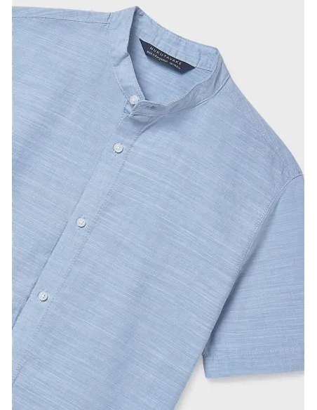 Camisa m/c cuello mao - Celeste   