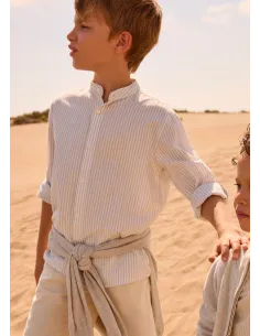 Camisa m/l cuello mao - Piedra    