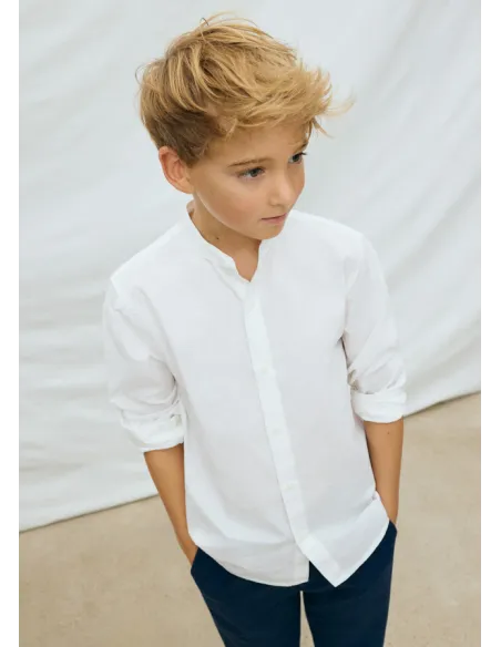 Camisa m/l cuello mao - Blanco    