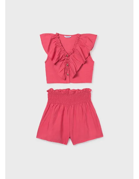 Conj. short volante - Coral     