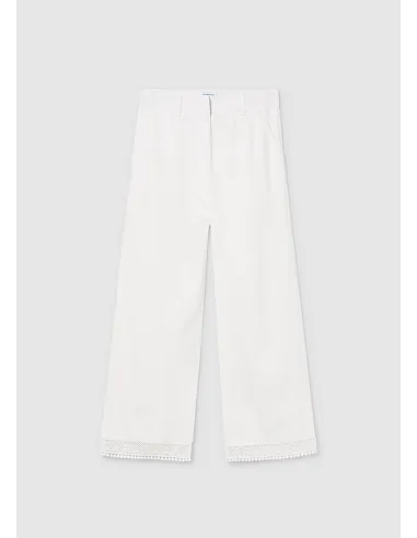 Pantalon largo cinta bordada - Crudo     