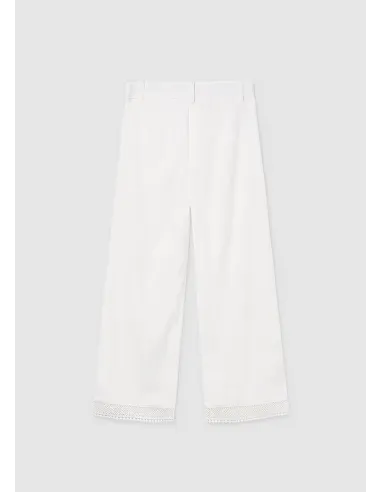 Pantalon largo cinta bordada - Crudo     