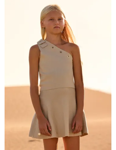 Conj. falda tricot ojetes - Arena     