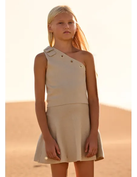 Conj. falda tricot ojetes - Arena     