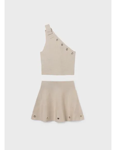 Conj. falda tricot ojetes - Arena     