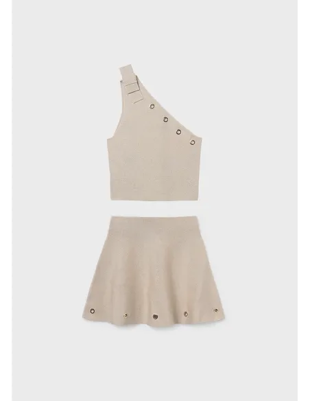 Conj. falda tricot ojetes - Arena     