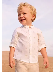 Camisa m/l lino cuello mao - Nata      
