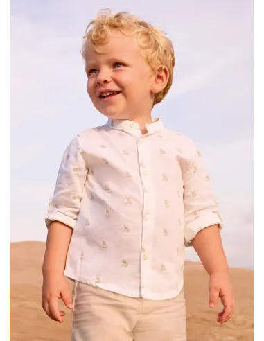 Camisa m/l lino cuello mao - Nata      