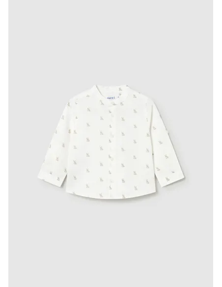 Camisa m/l lino cuello mao - Nata      