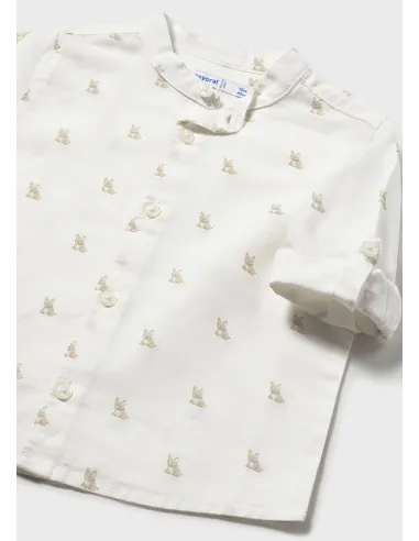 Camisa m/l lino cuello mao - Nata      