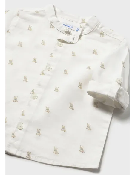 Camisa m/l lino cuello mao - Nata      