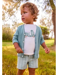 Conj. bermuda lino aplique - Jade      