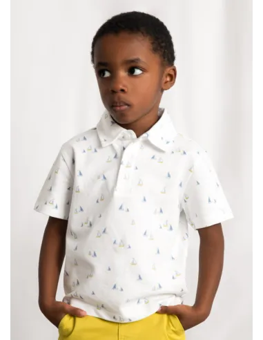 Polo m/c estampado - Bco-oliva 