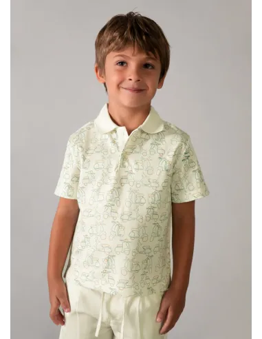 Polo m/c estampado - Nata-alga 