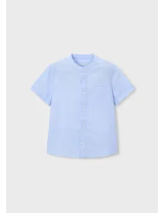 Camisa m/c cuello mao lino - Celeste   