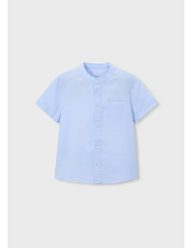 Camisa m/c cuello mao lino - Celeste   