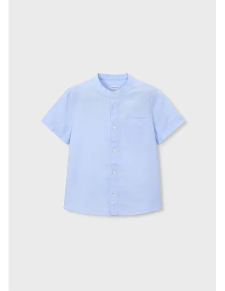 Camisa m/c cuello mao lino - Celeste   