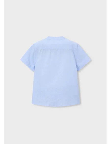 Camisa m/c cuello mao lino - Celeste   