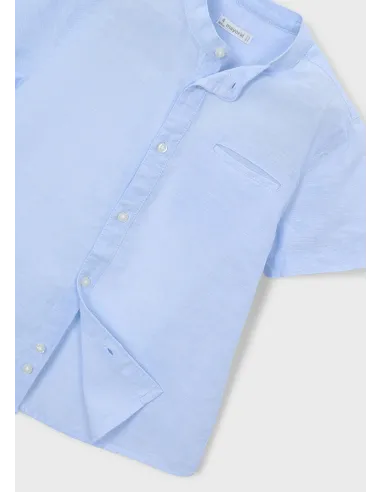 Camisa m/c cuello mao lino - Celeste   