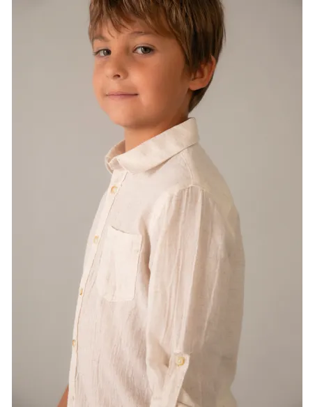 Camisa m/l lino c/camisero - Avena mez 
