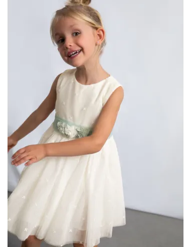 Vestido tul bordado - Crudo     