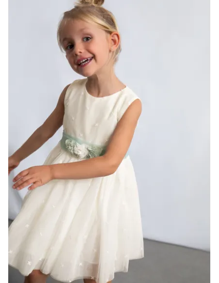 Vestido tul bordado - Crudo     