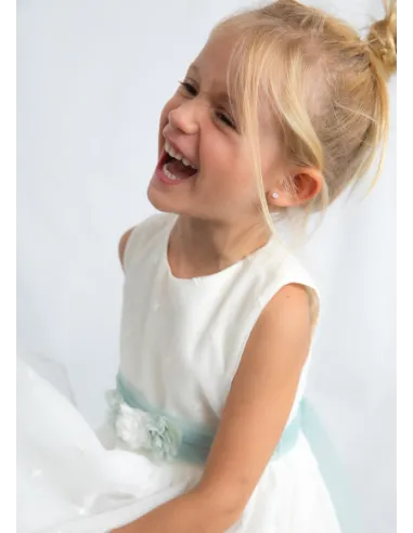 Vestido tul bordado - Crudo     