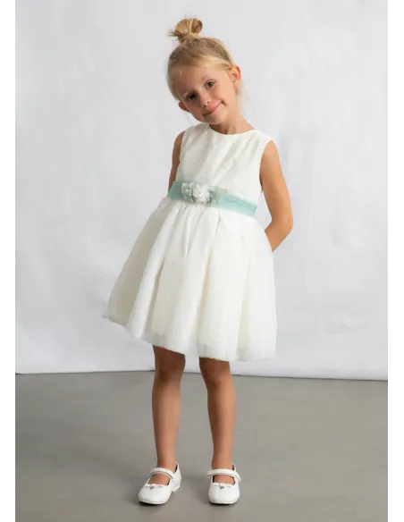 Vestido tul bordado - Crudo     