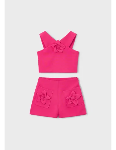 Conj. bermuda crepe flores - Clavel    