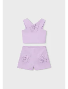 Conj. bermuda crepe flores - Malva     