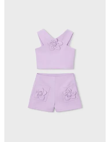 Conj. bermuda crepe flores - Malva     